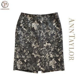 Ann Taylor Black and Cream Floral Pencil Skirt